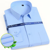 Mens Dress Shirt Long Sleeve Casual Pure Color Business Stand Collar