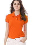 Womens Short Sleeve Polos Shirts Casual-Design Brand 100% Cotton Horse Logo Female Tops Tees