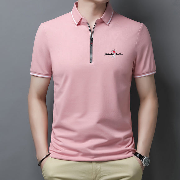 Golf Polo Shirts For Men Summer New Short Sleeve Zipper Lapel Tops