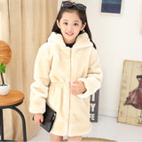 Girls Faux Fur Coat Winter Long Sleeve Hooded Warm Jacket For Kids 8-13 Year