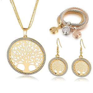 Gold Color Tree Of Life Jewelry For Girls Necklace Earring Braceiet
