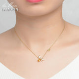 LAMOON Bee 100% Citrine Silver Jewelry 14K Yellow Gold Plated Pendant