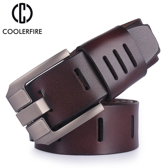 Cowhide genuine leather belts for men pin buckle