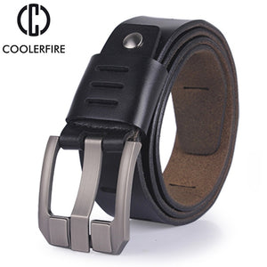 Cowhide genuine leather belts for men pin buckle