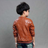 Children clothing PU leather winter jacket inside boys coat