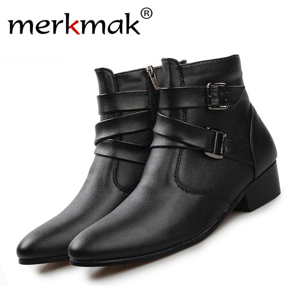 Men autumn ankle boots heels fashion pointed toe Martin Boots