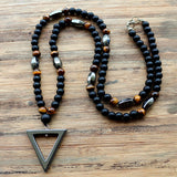 Tiger stone bead Black Hematite triangle pendants Necklace