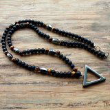 Tiger stone bead Black Hematite triangle pendants Necklace