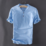 Fashionable Mens Pullover Linen Shirts Short Sleeve for Summer