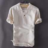 Fashionable Mens Pullover Linen Shirts Short Sleeve for Summer