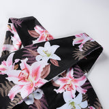JLZLSHONGLE Fashion Flower Print Women + Slim Pants Ladies 2 Piece Set