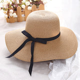 summer straw hat women wide brim beach UV protection panama hat bone