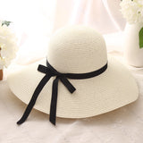 summer straw hat women wide brim beach UV protection panama hat bone