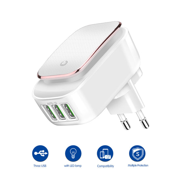 Travel Wall Charger 5V 3.4A  LED Night Lamp 17W Auto-ID Foldable Plug