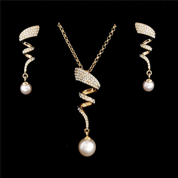 Vintage Imitation Pearl necklace Gold jewelry set Party gift for women