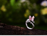 Lotus Fun Original Designer Jewelry Butterfly on Branch Female Ring