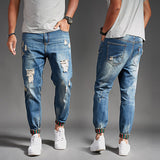 Men's thin section hole jeans stretch slim jeans casual harlan pants