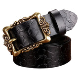 Fashion Wide Genuine leather belts for women Vintage Floral Pin buckle
