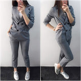 Work Fashion Pant Suits 2 Piece Set for Women Double  Office Lady
