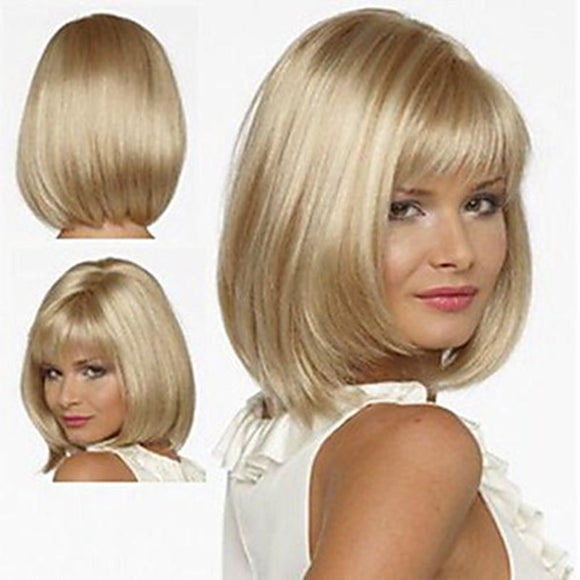 White Women Synthetic Full Wigs Short Straight Bob Hairstyle