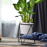 Style Geometric Iron Rack Holder Metal Stand with Ceramic Planter Desktop Garden