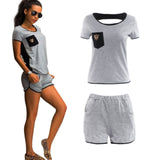 summer fashion leisure women set back Short-sleeved blouse + shorts