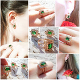 Davieslee Square Green Stone Stud Earring Ring For Women