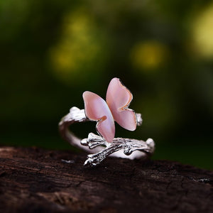 Lotus Fun Original Designer Jewelry Butterfly on Branch Female Ring