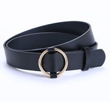 Newest Gold Round buckle belts brown leather black strap belt women