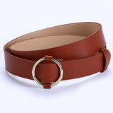 Newest Gold Round buckle belts brown leather black strap belt women