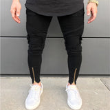 Mens designer black casual male jean skinny motorcycle high quality