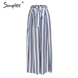 Simplee High waist loose summer cotton white wide leg trousers