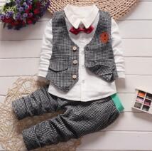 BibiCola baby boys clothing set gentleman outfits infant tracksuit 3pcs plaid t-shirt+pants+vest sets bebe sport suit