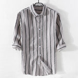 Italy brand summer linen men shirt casual fashion white stripes shirt