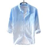 Men's linen shirt three-quarter sleeve gradient blue shirts