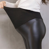 Leather Pregnant Women's Leggings Autumn Winter Warm Pants For Femme