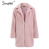 Simplee Elegant pink women coat winter warm coat Female overcoat party