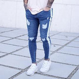 LASPERAL Male Zipper Striped Fashion Jeans For Men