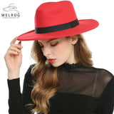 WELROG Black Red  Women Hat Winter Men Jazz Hats Trilby Chapeau Caps