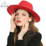 WELROG Black Red  Women Hat Winter Men Jazz Hats Trilby Chapeau Caps