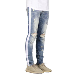 Men Jeans Design Fashion Side Stripe Ripped Jeans For Men