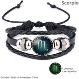 New 12 Constellation Luminous Leather Bracelet