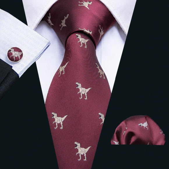 Dinosaur Pattern Red 8.5cm Business Silk Ties For Men