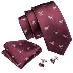 Dinosaur Pattern Red 8.5cm Business Silk Ties For Men