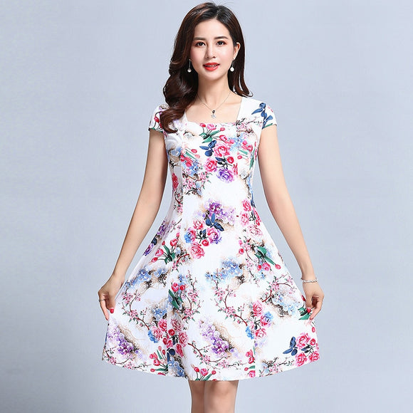 L-5XL Women's clothes Floral Print Style Dresses Vestidos De Festa