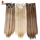 Leeons 16 colors 16 clips Long Temperature Fiber Black Brown Hairpiece