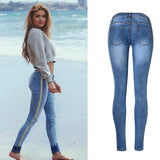Low Waist Fashion Side Stripe Jeans High Street Push Up Calca Denim
