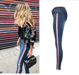 Low Waist Fashion Side Stripe Jeans High Street Push Up Calca Denim
