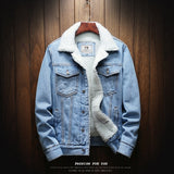 Men Light Blue Winter Jean Jackets Outerwear Warm Denim Coats