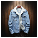Men Light Blue Winter Jean Jackets Outerwear Warm Denim Coats
